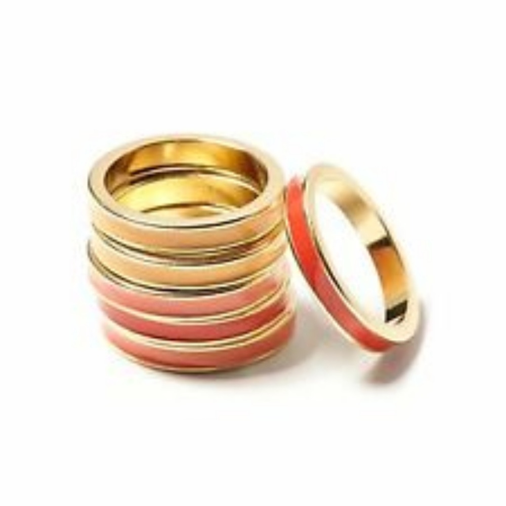 Banana Republic Peach Ping Gold Enamel Stackable RIng Sz 6 and 5 NWT 39.50